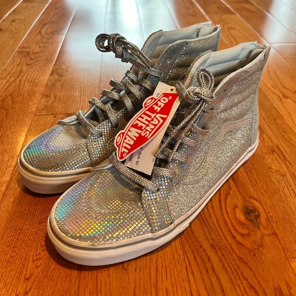 Glitter iridescent silver vans
